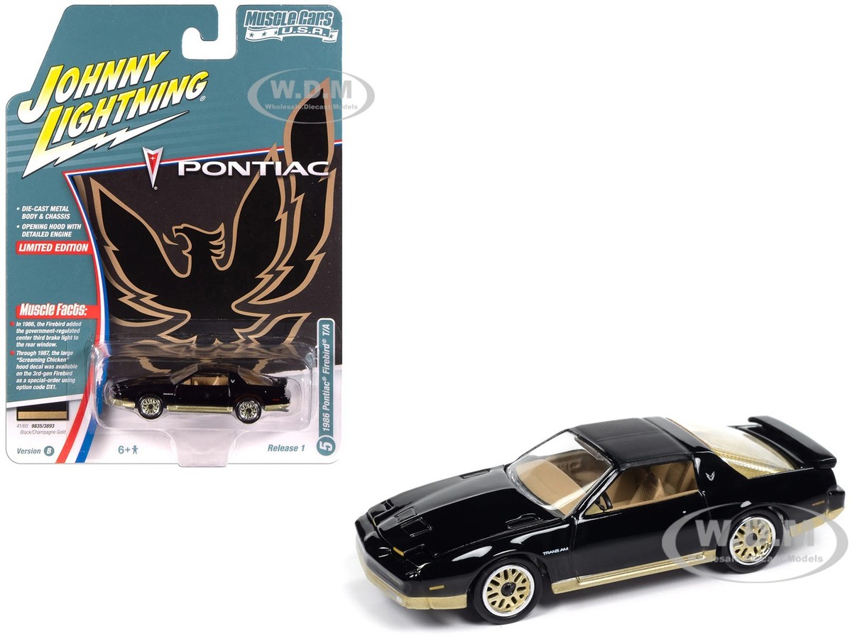 1986 PONTIAC FIREBIRD T/A BLACK 1/64 MODEL BY JOHNNY LIGHTNING