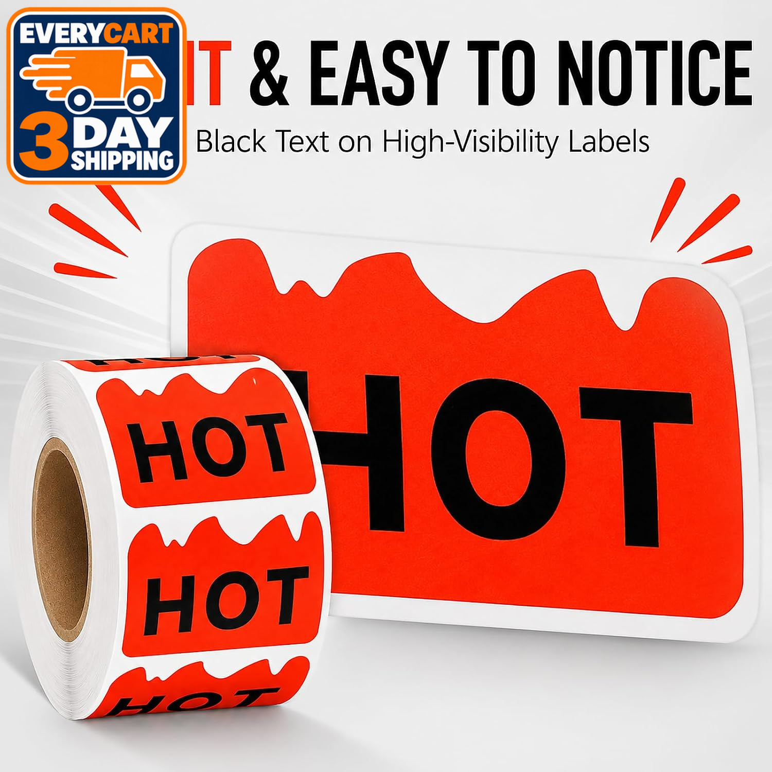 500 Count Rave Hot Stickers, Fluorescent Red Flame Labels (Bright red ...