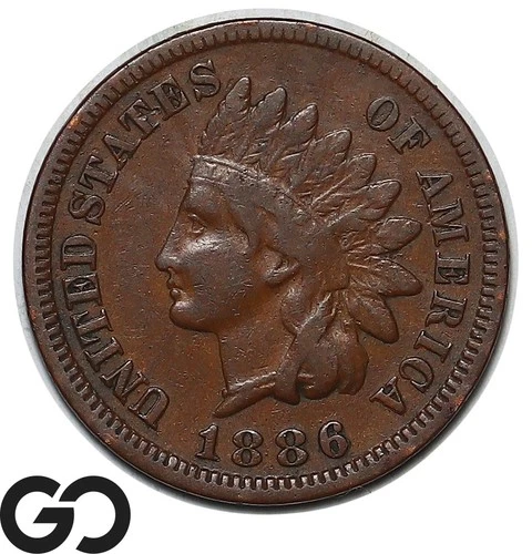 1886 Indian Head Cent Penny, Type 1, VF+ Better Date