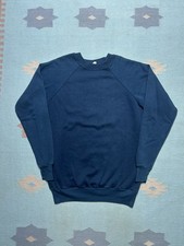 Vintage 70s 80s crewneck sweatshirt navy blue blank raglan pullover USA L/XL