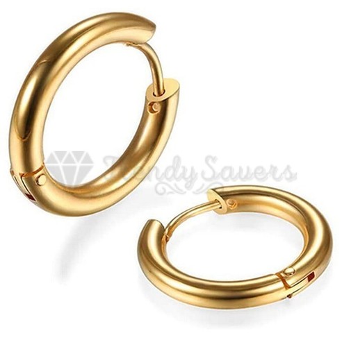 18K Gold Plated Surgical Steel Hinged Huggie Hoop Sleeper Stud Earrings 8-20MM - Picture 57 of 63