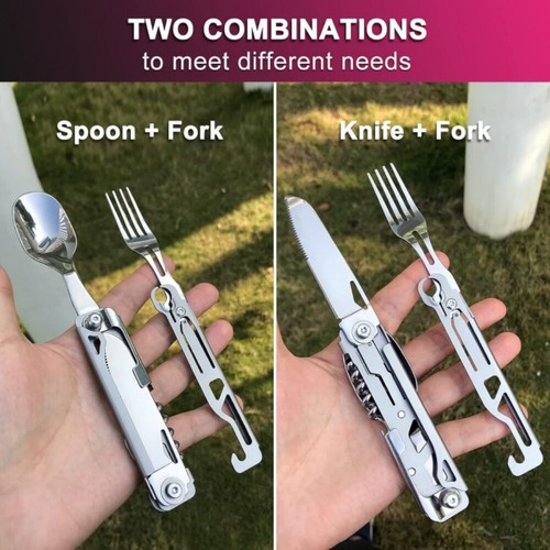 Stainless Steel Folding Outdoor Camping Knife Fork Spoon Utensil with Pouch 2025 - Picture 4 of 13