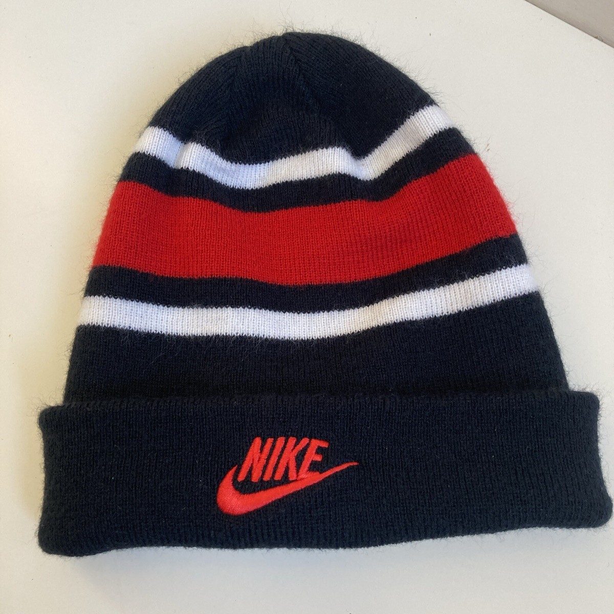 NIKE Beanie Youth Black Red White Fold Over Knit Beanie | eBay