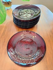 8 available - Luminarc Antique Red Ruby Glass 8" Luncheon/Salad Plates 