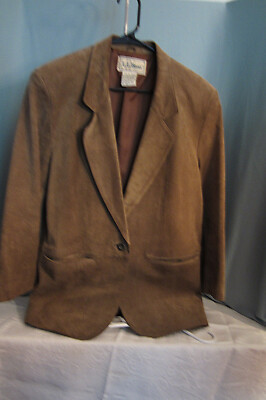 LL Bean Suit Jacket 10 P Genuine Leather suede Brown Light Lining 
