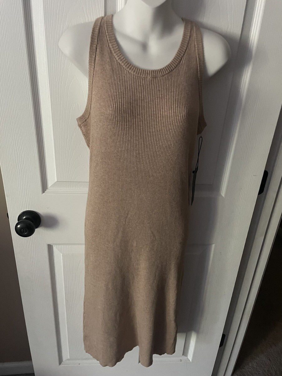 rachel zoe ribbed dress Rachel Zoe Ribbed Tan Sleeveless Sweater Dress Size L NWT
