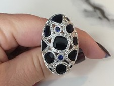 Sterling Silver Art Deco Style Simulated Sapphire Cubic Zirconia Ring