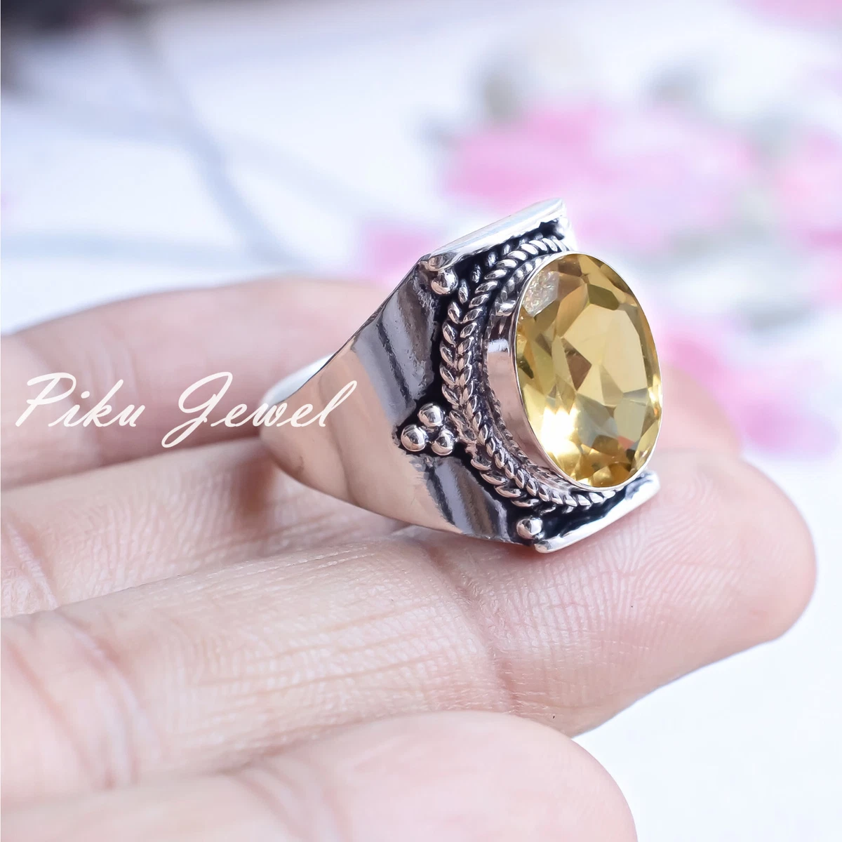 Anello Uomo 18kt Zaffiro Giallo Naturale – Argento 925 Ovale – Firmato HarlemBling - Foto 2