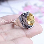 Citrine Topaz Big Gemstone 925 Sterling Silver Ring Family Function Jewelry