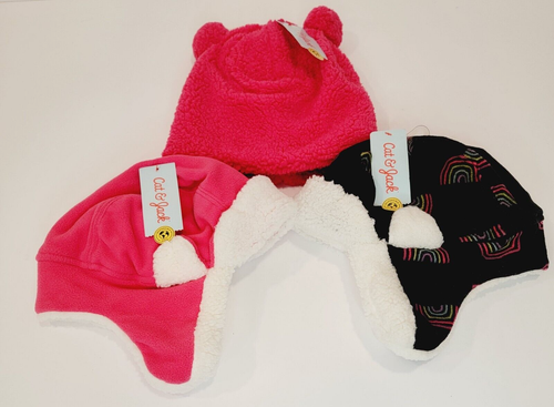 Cat & Jack Girls Winter Hats Size 8-16 Fleece Hat 2 Ear Flap 1 Pom Pom Lot Of 3 - Picture 21 of 21