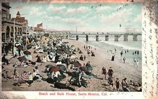 Vintage Postcard 1907 View of Beach and Bath House Santa Monica California CA