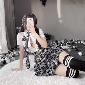 Women Sexy Lingerie Temptation Student Role Play Uniform School Girl Cosplay Set