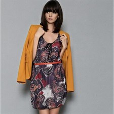 Free People Falling for Georgette Mini Dress Sz S Purple Paisley Lace Up Pockets