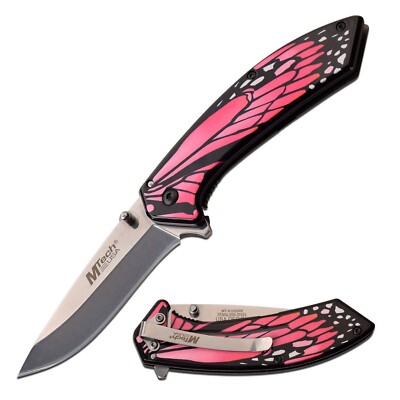 Knife MTECH USA 7.50'' Overall Assisted Pink Butterfly Design Handle MT-A1005PK