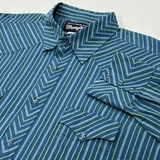 Wrangler Button Up Shirt Men Blue Striped Western Pearl Snap Button Rodeo Sz XL