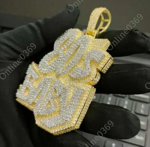 Colgante con nombre personalizado enchapado en oro amarillo de 14K para hombre años 80 bebé en plata 925 Foto 4 de 4