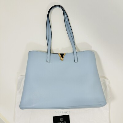 Versace Virtus V Tote Shoulder Bag Grained Calfskin Leather Versace Virtus V Tote Shoulder Bag Grained Calfskin Leather