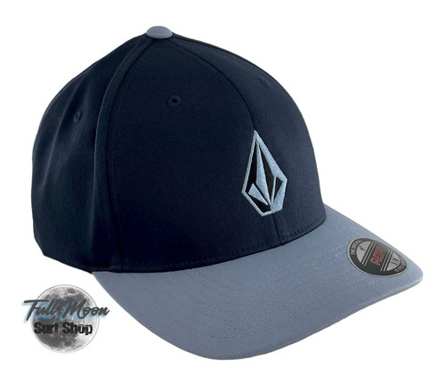 New Volcom Full Stone Navy Gray Mens XFit Flex Fit Cap Hat - Picture 2 of 4
