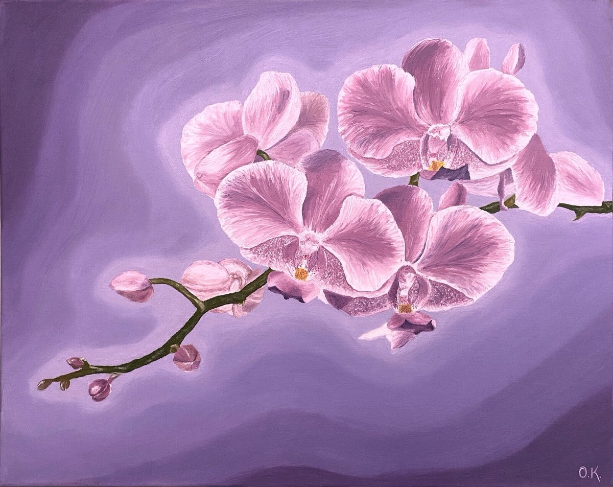 Orchid Oil Painting Original Canvas Pink Purple Flowers Wall Art