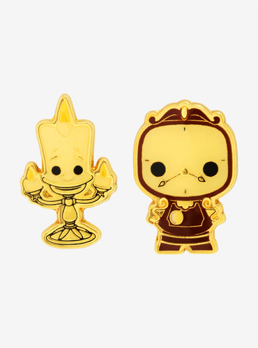 Funko Pop! Juego de 2 pines Disney Beauty and the Beast Lumiere & Cogsworth esmalte - Imagen 4 de 4