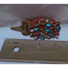 Vintage Multicolor Rhinestone Peacock Hair Clip Barrette