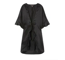 Victoria's Secret Kimono Wrap Robe Short Sleeves BLACK