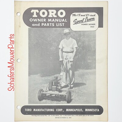 1951 Toro Whirlwind 18  & 21  Sport Lawn Lawn Mower Owner s Manual & Parts List