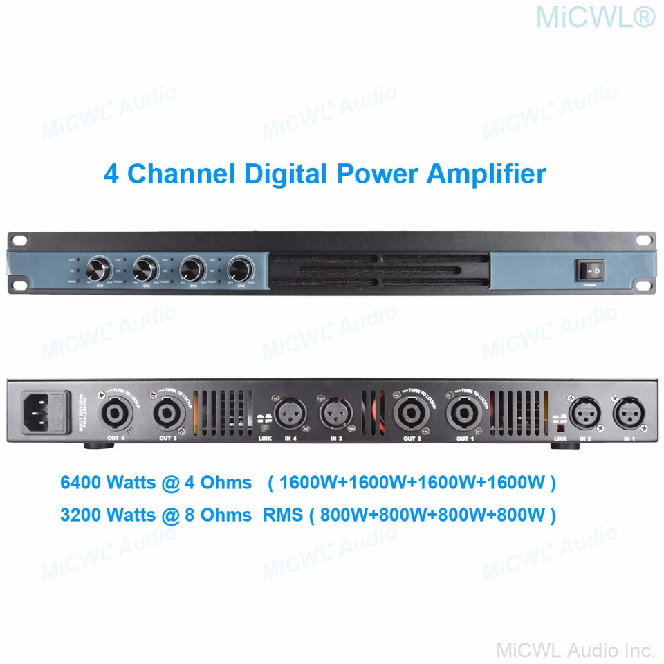 MiCWL 4-Kanal 6400W Profi DJ PA-Endstufe Rackmontage 6400 Watt - Bild 4 von 4