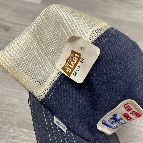 NEW Vintage LEVI'S PATCH White Tab Blue Denim Trucker Hat SnapBack Made In USA - Picture 4 of 11