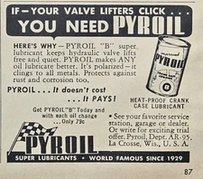 Pyroil Super Lubricants La Crosse WI Quiet Lifters Checkered Flag Print Ad 1955