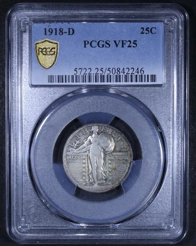 1918-D Standing Liberty Quarter - 25c PCGS VF25 - PCGS Gold Shield