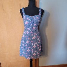 Nasty Gal Women's Size 4 Blue Floral Mini Dress Sweater Tie Neck Lined