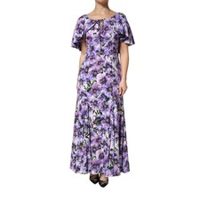DOLCE & GABBANA Dress Purple Floral Silk Stretch Elegant Gown IT46/US12/XL $4130