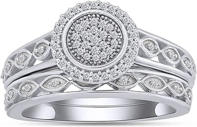 1/5 Ct Natural Diamond Bridal Set Wedding Ring Frame Design 925 Sterling Silver