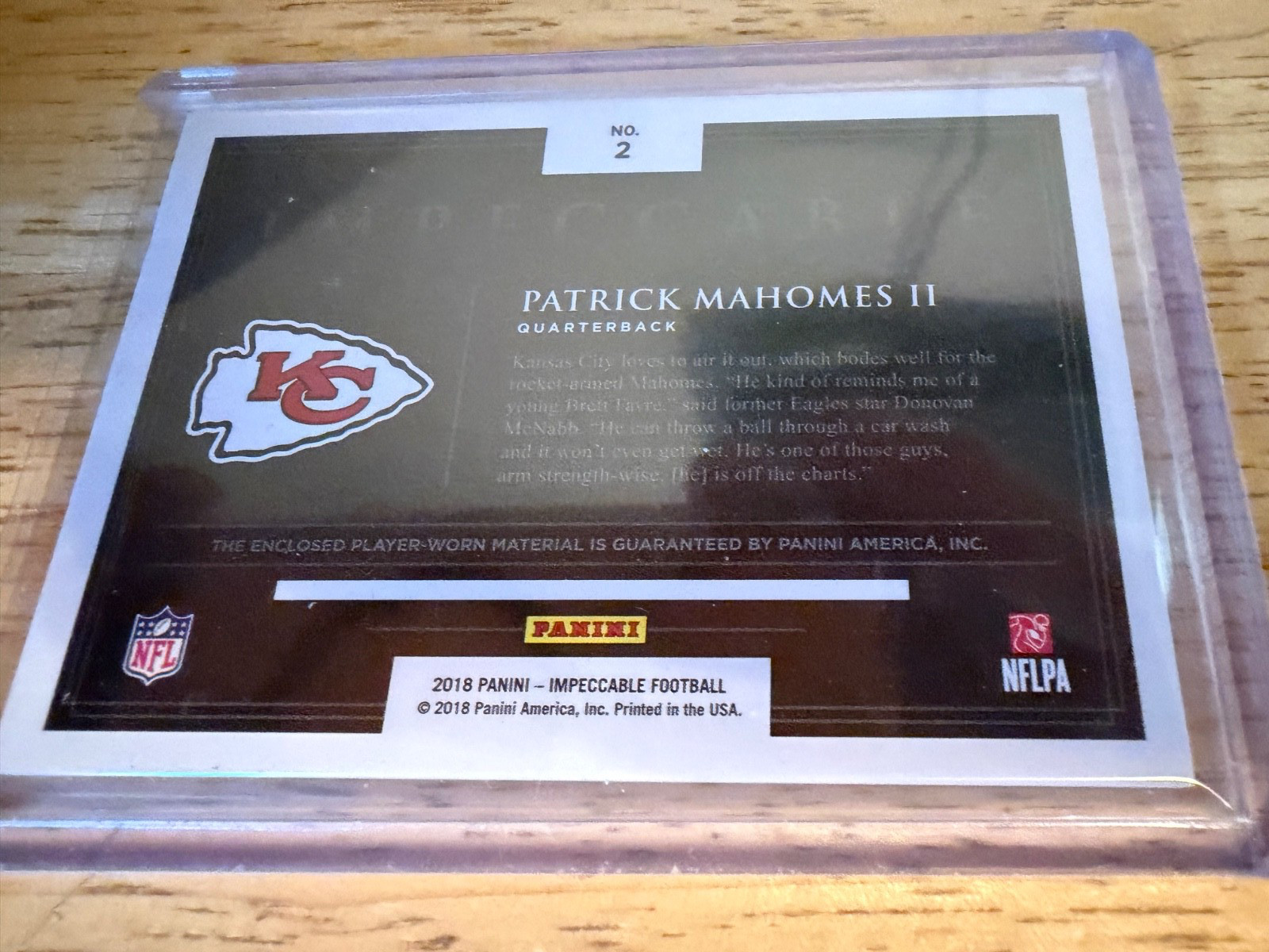 2018 Patrick Mahomes National Treasures Sick Patch 3/10 view 2