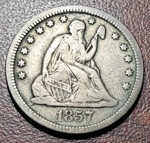 1857 Seated Liberty Quarter FINE+ Orig Toning No Issues 19th C Silver Type Coin