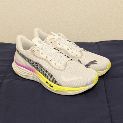 Puma Velocity Nitro 3 Men's Running Shoes size 9 White Magenta Yellow 377748-19