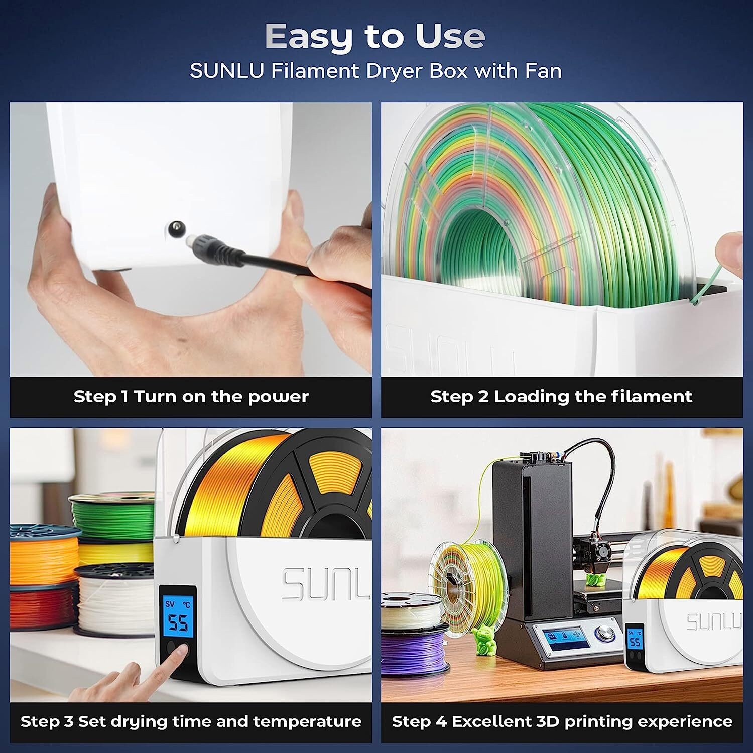 SUNLU S1 PLUS 3D Printer Filament Dryer with Fan Moisture-free Dryer Box Timer