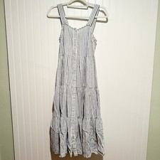 Madewell Striped Linen Blend Tiered Midi Dress Size XXS