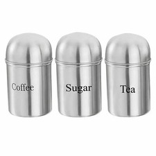 Image of Set of 3 Tea Coffee Sugar Canisters Jars Pots Containers Tins Kitchen Storage