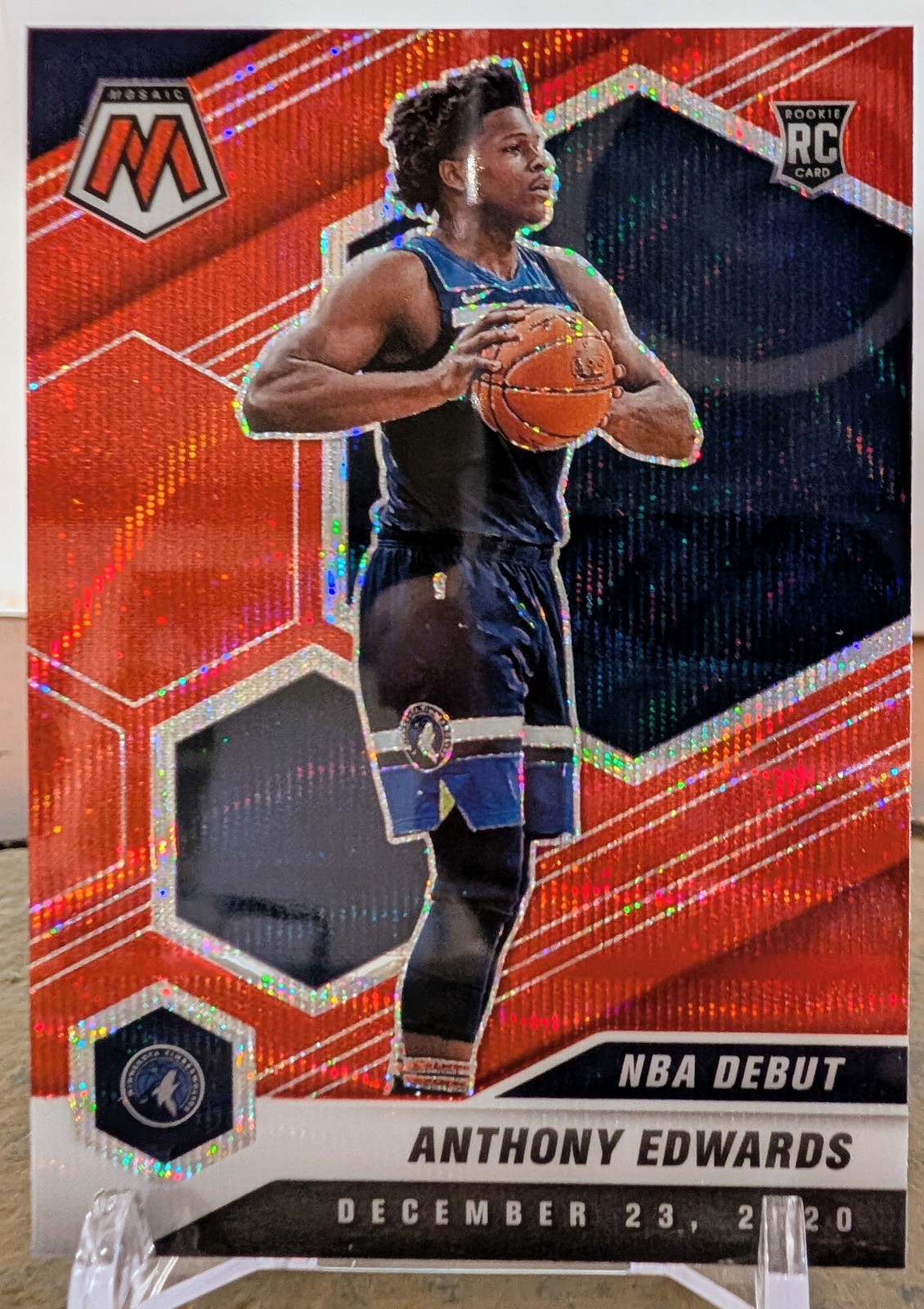 2020-21 Mosaic - NBA Debut Anthony Edwards #261 Red Wave Prizm RC - Print Line