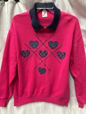 Vintage Jerzee Bright Pink Sweatshirt Hearts Design size L