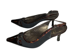 Vintage Stuart Weitzman Y2K Tortoise Black Pointed Toe Slingback Heels Size 7.5