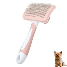 Self Cleaning Slicker Dog Brush for Small Long-Haired Breeds, Large, Pink
