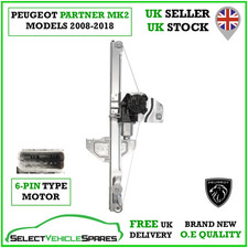 OE NEW PEUGEOT PARTNER MK2 LEFT FRONT WINDOW REGULATOR & MOTOR (6-PIN) 2008-2018