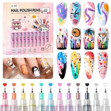 12 Colors Nail Art Pens Set, 0.5mm Fine Tip Nail Art Markers Polish Pen for 3...