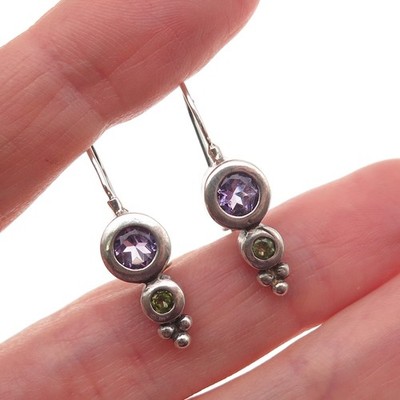 Chateau D Argent 925 Sterling Silver Vintage Real Amethyst & Peridot Earrings