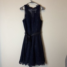 Morilee Madeline Gardner Navy Blue Lace Fit Flare Dress Size 12 Wedding Guest