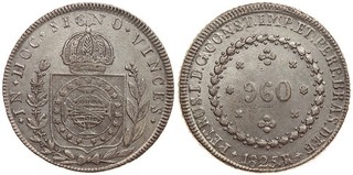 Brazil 960 Reis 1825 Pedro I Silver RARE