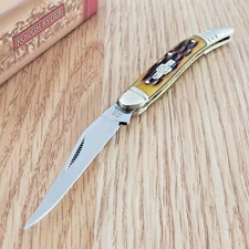 Rough Ryder Baby Toothpick Folding Knife Stainless Steel Blade Amber Bone Handle